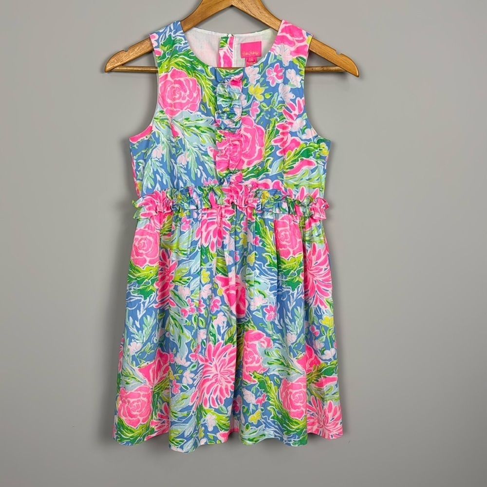 Lilly Pulitzer Girls Annalee Dress. Blue Bunny Business. Size 14.